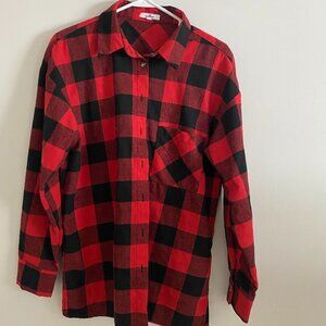 Neutral Red And Black Button Down Winter/Fall